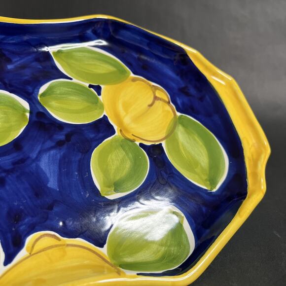 Ceramica Artistica Italy Handled Cake Plate – Lemons on Blue with Yellow Trim - Picture 4 of 8